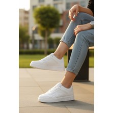 Enoch Unisex Siyah Suni Deri Spor Ayakkabı Beyaz Düz Tabanlı ve Perfore Detaylı Günlük Casual Sneaker