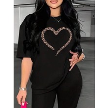 Glam Love Baskılı   T-Shirt - Siyah -