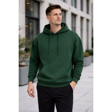 Polo State Erkek Oversize Kapüşonlu Kanguru Cepli 3 Iplik Içi Polarlı Haki Sweatshirt