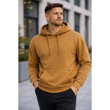 Polo State Erkek Oversize Kapüşonlu Kanguru Cepli 3 Iplik Içi Polarlı Kahverengi Sweatshirt