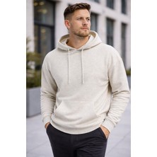 Polo State Erkek Oversize Kapüşonlu Kanguru Cepli 3 Iplik Içi Polarlı Kar Melanj Sweatshirt