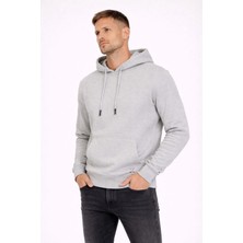 Polo State Erkek Kapüşonlu 3 Iplik Içi Şardonlu Nakışlı Sweatshirt Gri
