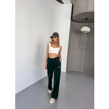 Glam Love Osy Modal Yumuşak Dokulu Kumaş Nakış Işlemeli Rahat Bol Paça Eşofman Pantalon - Yeşil -