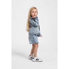 Escabel Kids Escabel Taşlı Kalp 3lü Takım Şort Etekli Mavi