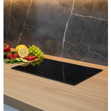 Feyza Design Şık Siyah Sunum ve Cam Kesme Tahtası, Zarif Mutfak Aksesuarı