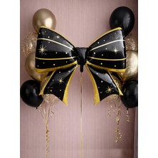 Parti Adresi Siyah Gold Yıldızlı Fiyonk Folyo Balon – Parti & Doğum Günü Süslemesi 92 cm