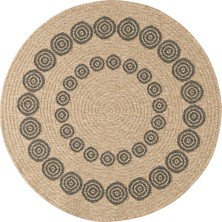 Maison Nazar Nature - Doğal Jüt Görünümlü ve Siyah Geometrik Desenli Yuvarlak Halı - NAT8868NOI-DAİRE