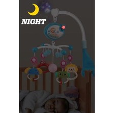 Skygo Oyuncak Pilli Işıklı Müzikli Projektörlü Kumandalı Sabitlemeli Dönence Çıngıraklı Dişlikli Bebek Yatıştırıcı Zaman Ayarlı (Mavi)