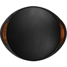 Skygo Döküm Saç Kavurma Tavası, Metal Kulplu ve Ahşap Altlıklı, 28CM, Siyah