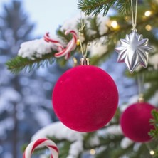 Skygo Yılbaşı Topu 8cm Kadife Düz 4lü Bordo AST7438