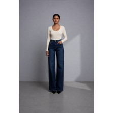Ecenin Favorileri Mavi Renk Geniş Paça Wide Leg Kadın Jean Pantolon