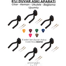 Arpeggio Arte Gitar Duvar Askı Aparatı Seti | 6 Adet Set | Vidalı, Süngerli Tutucu | Keman & Ukulele & Saz & Ud Uyumlu |