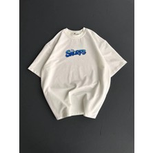 Glam Love Ön ve Arka Baskılı Oversize Bisiklet Yaka T-Shirt- Beyaz -