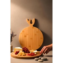 Feyza Design Bambu Geyik Dekorlu Yuvarlak Kesme Tahtası, Şık ve Kullanışlı 38X28 cm