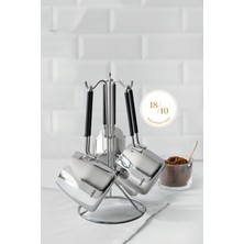 Feyza Design Şık Paslanmaz Çelik 4 Parça Standlı Cezve Seti