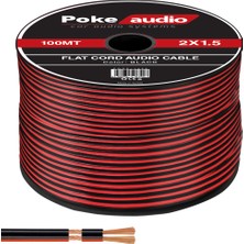 Poke 100 M Siyah Kırmızı Oto Tesisat Elektrik Hoparlör ve LED Kablosu Kordon 2x 1,5mm Makaralı