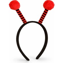 Kırmızı Siyah Uğur Böceği Antenli Taç - Çocuk Uğur Böceği Tacı Mega Ponponlu