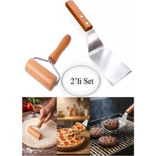 Feyza Design 2'li Ahşap Saplı Paslanmaz Çelik Izgara ve Rulo Merdane Seti