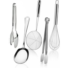 Kitchen Damys Paslanmaz Çelik 5 Adet Salata Maşası Servis Kaşığı  Kevgir Servis Seti Mutfak Çeyiz Seti