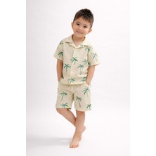 Yiğit Butik Yazlık Erkek Çocuk Waffle Kumaş Gömlek Şort Takım