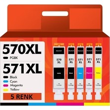  Canon Pixma TS-8050, TS-8051, TS-8052 Yazıcı Uyumlu 5 Renk Muadil Kartuş Seti  CLI-571 PGI-570XL