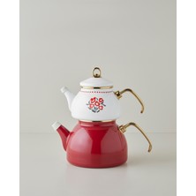 Feyza Design Kırmızı Emaye Çaydanlık Seti 1,1l ve 2,3l, Şık ve Dayanıklı Tasarım