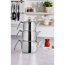 Feyza Design 3'lü Indüksiyon Tabanlı Çaydanlık Takımı, Şık ve Dayanıklı Set