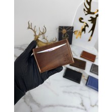 Sanat Hakiki Deri Unisex Küçük Kartlık - Kompakt Tasarım Kağıt Para Bölmeli Ince Pull-Up Kartlık