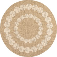 Maison Nazar Nature - Doğal Jüt Görünümlü ve Beyaz Geometrik Desenli Yuvarlak Halı - NAT8868BLA-DAİRE