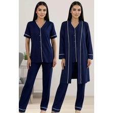 Effortt Rahat Kesim Sabahlıklı Hamile Lohusa Pijama Takımı - Lacivert
