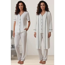Effortt Rahat Kesim Sabahlıklı Hamile Lohusa Pijama Takımı - Ekru