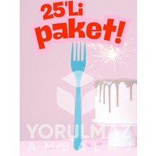 Yorulmaz Ambalaj  🍴✨happy Party Açık Mavi Plastik Çatal 25’li – Tek Kullanımlık, Dayanıklı ve Parti & Davetler Için Şık Çatal 🍴✨