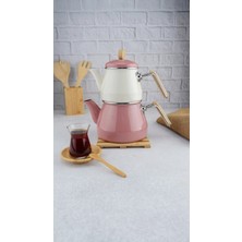 Feyza Design Bambu Kulplu Emaye Çaydanlık Takımı, Şık ve Dayanıklı Mutfak Seti