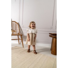 Noynoy Bebek Kız Bebek Mavi Çizgili Nakış Işlemeli Fırfır Detaylı Pamuklu Elbise 9-36 Ay