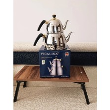 Feyza Design Paslanmaz Çelik Çaydanlık Seti 3+1, Ocak Üstü Isıtıcı Ile, Şık ve Dayanıklı