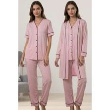 Effortt Rahat Kesim Sabahlıklı Hamile Lohusa Pijama Takımı - Pembe