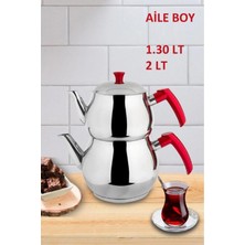 Feyza Design Paslanmaz Çelik Aile Boy Çaydanlık, Kendinden Süzgeçli, Şık Tasarım