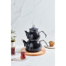 Feyza Design Şık Siyah Emaye Midi Çaydanlık Takımı, Dayanıklı ve Kullanışlı Tasarım