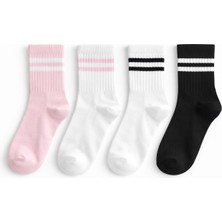 Solde 4 Çift Kız Çocuk Pamuklu Günlük Çorap Seti – Modern Çizgili Desen, Konforlu ve Kaliteli