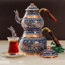 Feyza Design El Yapımı Bakır Çaydanlık Ahşap Kulplu Desenli, Şık ve Zarif Tasarım