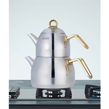 Feyza Design Aile Boy Çaydanlık, Metal Kulp, Şık ve Dayanıklı Tasarım, 6'lı Set