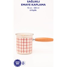 Feyza Design Kareli Emaye Cezve, Ahşap Saplı, 500ML, 6 Kişilik, Şık ve Dayanıklı