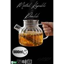 Feyza Design Balık Sırtı Dilimli 1000ML Cam Demlik Süzgeçli Çay Demliği