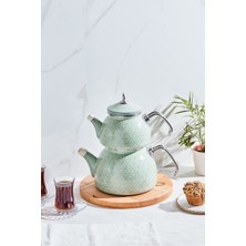 Feyza Design Parlak Yeşil Emaye Midi Çaydanlık Takımı, Şık ve Dayanıklı Tasarım