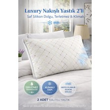 Premium Nakışlı 2’li Yastık – Terletmez Klimalı, Saf Silikon Dolgu