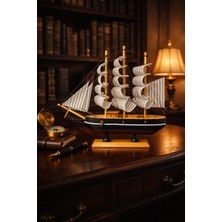 Kesene Dekoratif Premium Ahşap El Yapımı Yelkenli Gemi Maketi Masaüstü Biblo 24 x 24CM SIYAH-LACIVERT 529-D