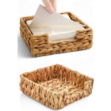 Hype Store El Yapımı Örme Doğal Su Sümbülü Hasır Peçetelik (19 * 19 * 7cm) - Yemek Masası Üstü Kağıt Peçetelik