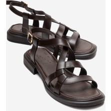 Luvi Laveda Kahverengi Hakiki Deri Kadın Sandalet