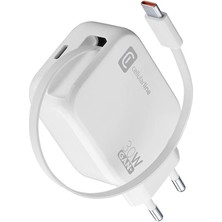 Cellularline Cellularlıne Gan 30W Çift Portlu 90 cm Dahili Type-C Kablo Şarj Cihazı - Beyaz