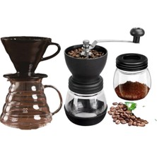 Feyza Design V60 Dripper Cam Sürahi ve Değirmen Seti, Kahve Severler Için Mükemmel Seçim